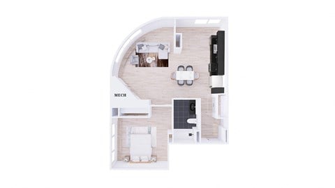 Floor plan for 1 bed, 1 bath, 825 sqft